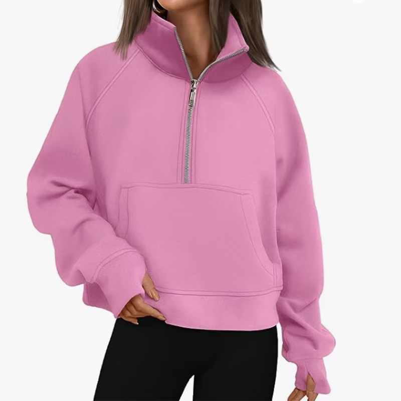 Fleece Loose Half Zipped Stand Collar Long Sleeve Sweater — product photo 8