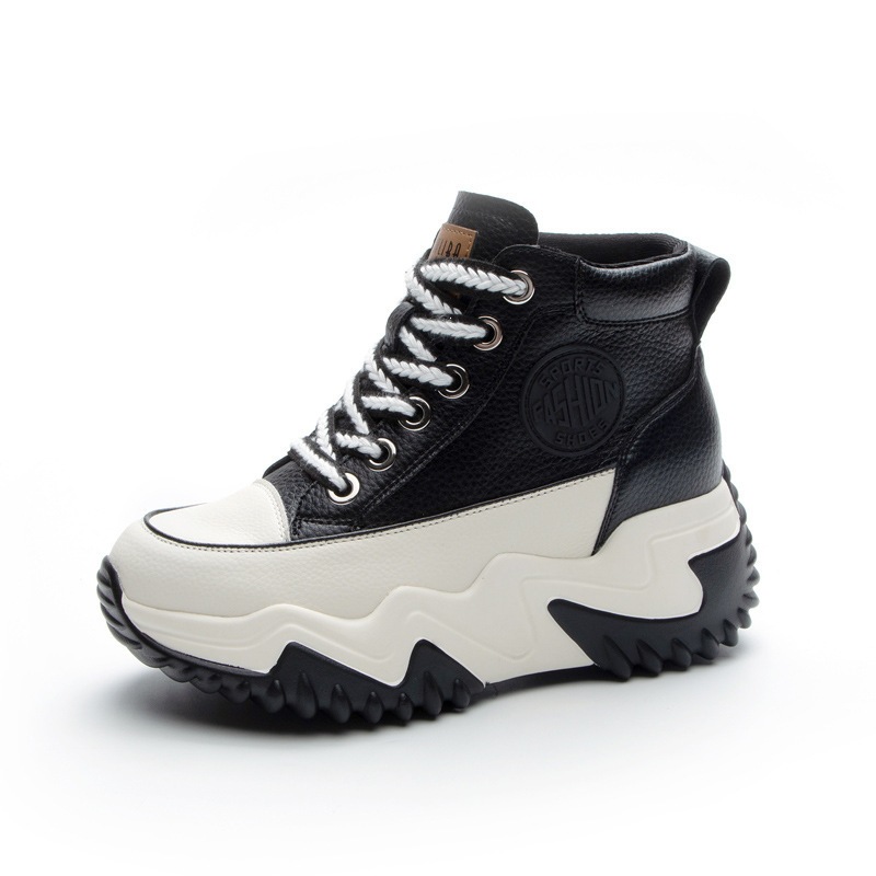 Air-perforated Wedge-heel Height-increasing High-top Casual White Sneakers