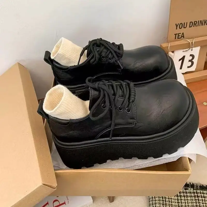 Women's Thick-Soled Retro British-Style Lace-Up Casual Shoes