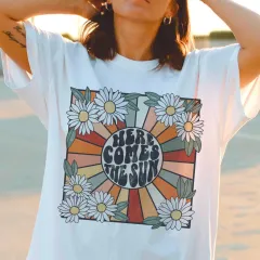 Women's Casual Heat Transfer Patch Printed Loose Round Neck Short Sleeve - White - View 1