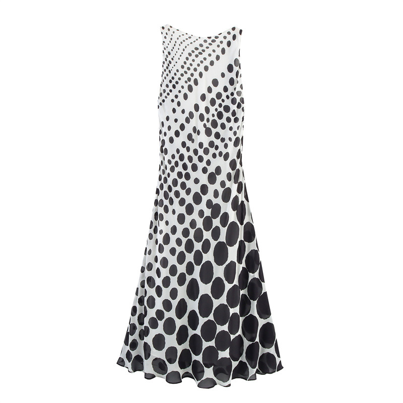 European And American Style Backless Polka Dot Long Sleeveless Dress
