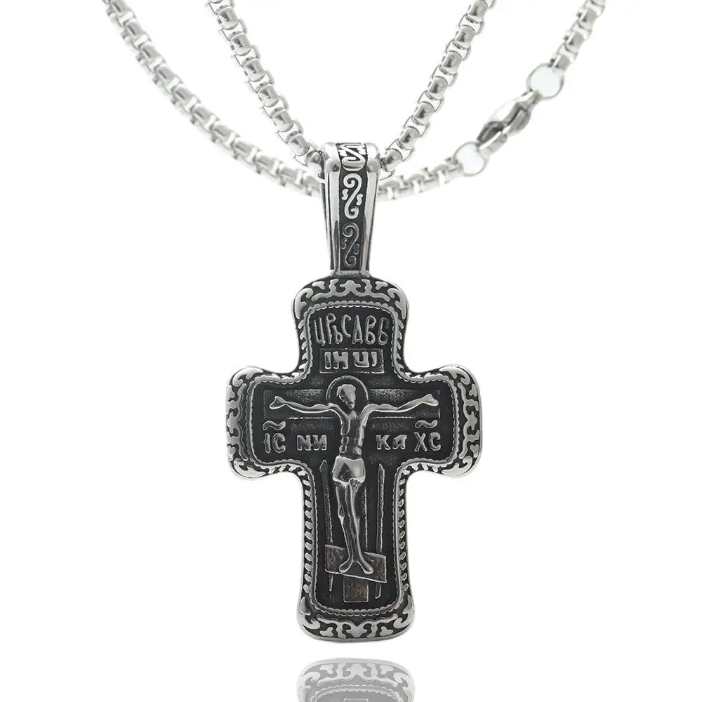 Titanium Steel Cross Necklace Retro Men's Cross Stainless Steel Pendant