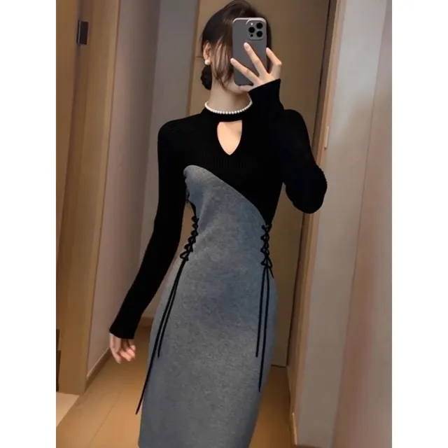 Stylish And Unique French style Patchwork Dress New Winter Collection Picture Color 3Xl - Shop at LoveMi