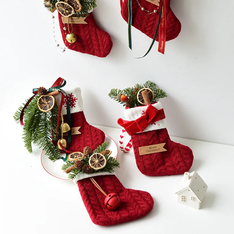 Christmas Decoration Knitted Christmas Stockings Scene Layout – image 3