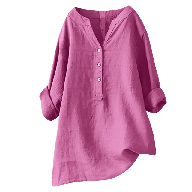 Loose Solid Color Cotton And Linen Top Shirt Rose - Shop at LoveMi