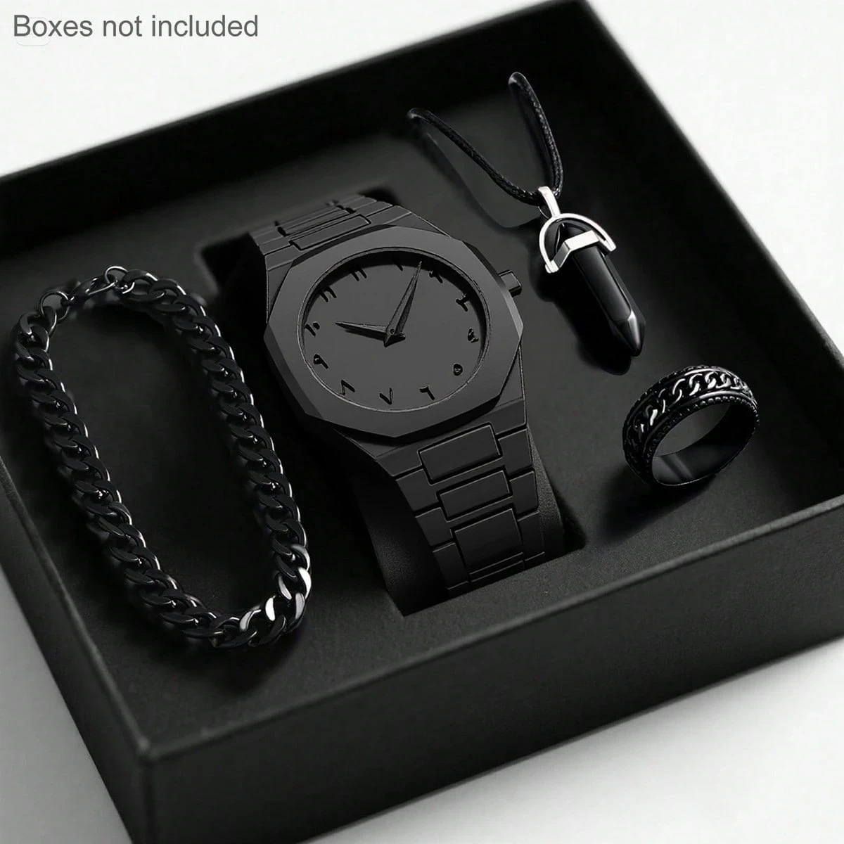 Mens Quartz Watch Necklace Bracelet Set 4