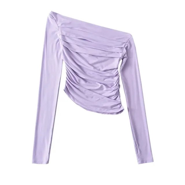 Off shoulder Off shoulder Collar Long Sleeve Bottoming Shirt Light Purple - Shop at LoveMi