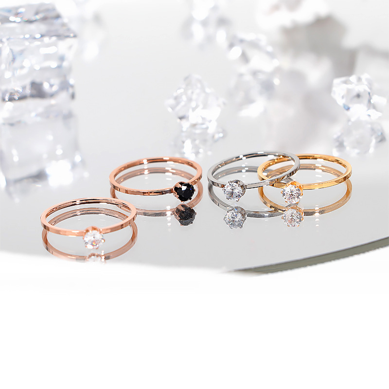 Inlaid Zircon Titanium Steel Single Rhinestone Ring