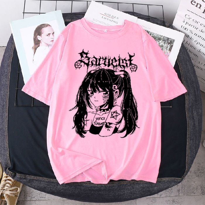 T shirt Female Flab Hiding Short Sleeve Girlfriends Clothes Sweet Cool Girl Wear New Fashion Tops Pink - Shop at LoveMi