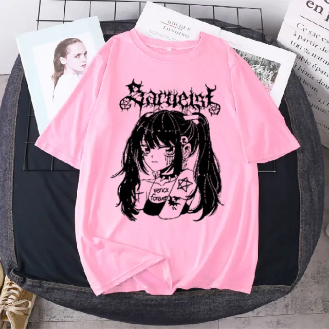 T shirt Female Flab Hiding Short Sleeve Girlfriends Clothes Sweet Cool Girl Wear New Fashion Tops Pink - Shop at LoveMi