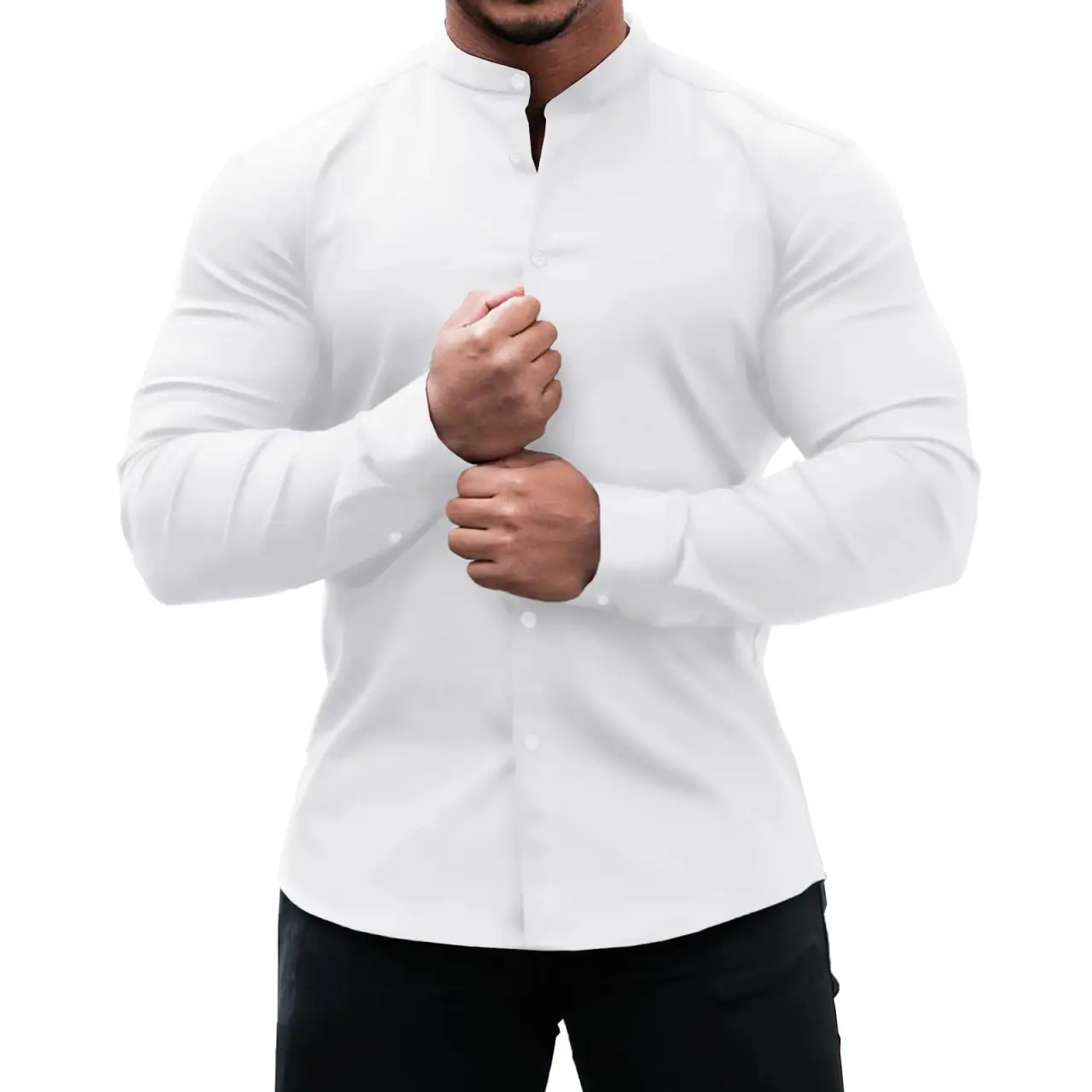 Long Sleeve Shirt Men Casual Button Down Slim Tops Solid Color Casual Mens