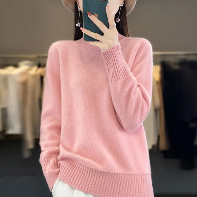 Women's Half Turtleneck Keep Warm Pure Color Cashmere Elegant Pink - Shop at LoveMi