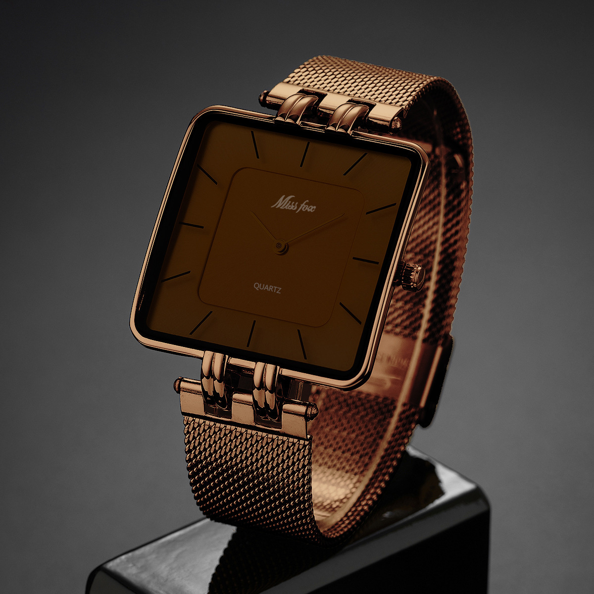 Classic Minimalist Square Stainless-steel Mesh Band Quartz Watch