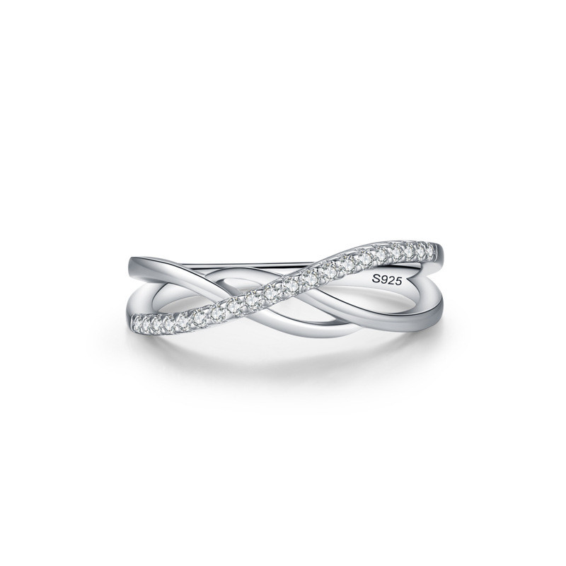 S925 Sterling Silver Micro-inlaid Cross Geometric Design Ring