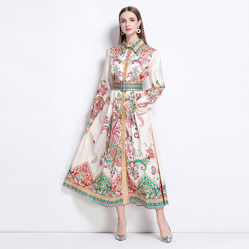 Notch-collar Single-breasted Floral-print Dress