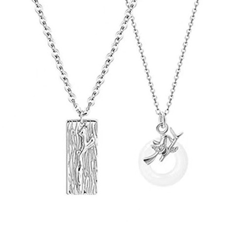 Couple Necklace Clavicle Chain Chalcedony Branch Bird Pendant