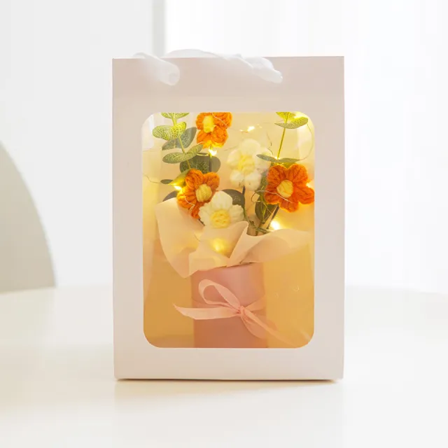 Handmade Crochet Puff Flower Night Light Handbag Gift Bag Orange - Shop at LoveMi