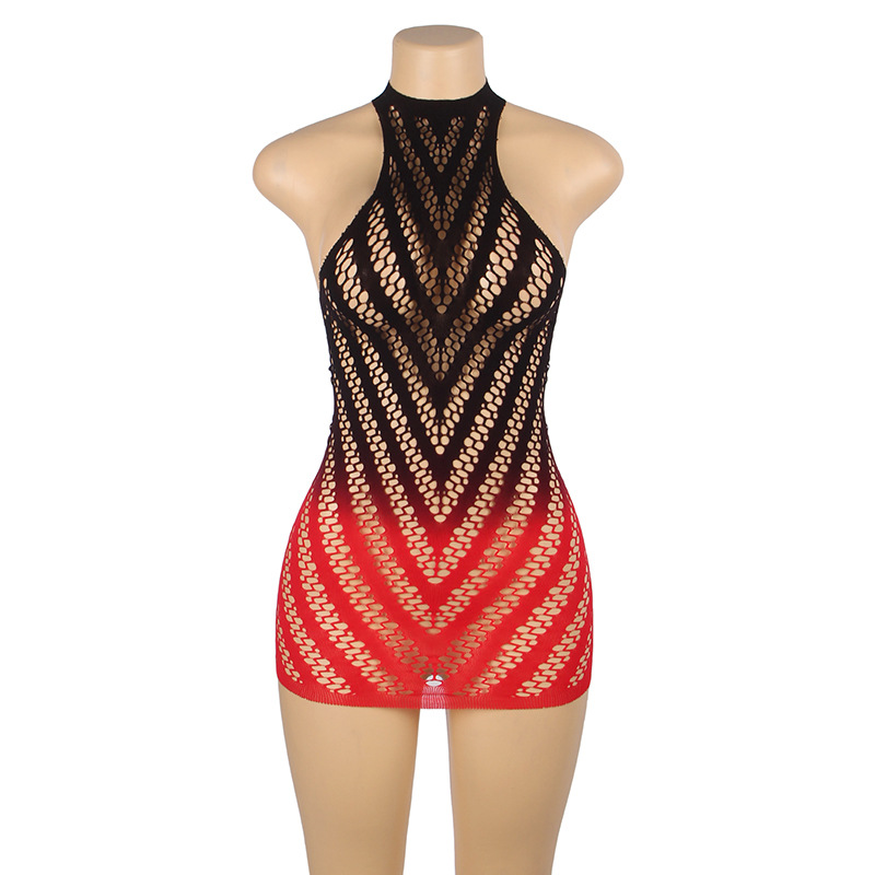 Plus Size Hollow-out Fishnet Stockings Sexy Halter Mesh Bodysuit 5