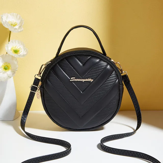 Retro Small Round Bag Korean Texture Embossing Black - Shop at LoveMi