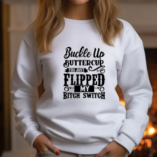 European And American Tied Butterfly Clasp Letters Printed Crew Neck Sweatshirt - White