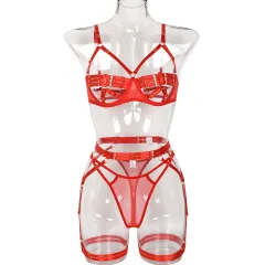Women's Fashion Hollowed-out Three-piece Suit - Red - View 1