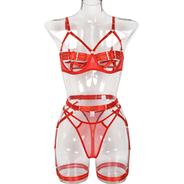 Women's Fashion Hollowed out Three piece Suit Red - Shop at LoveMi