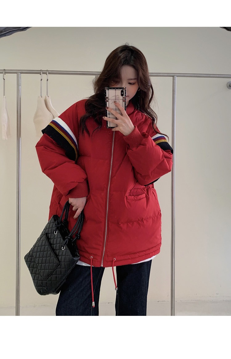 Title 8, Loose Contrast Knit Striped Panel Down Jacket, ...