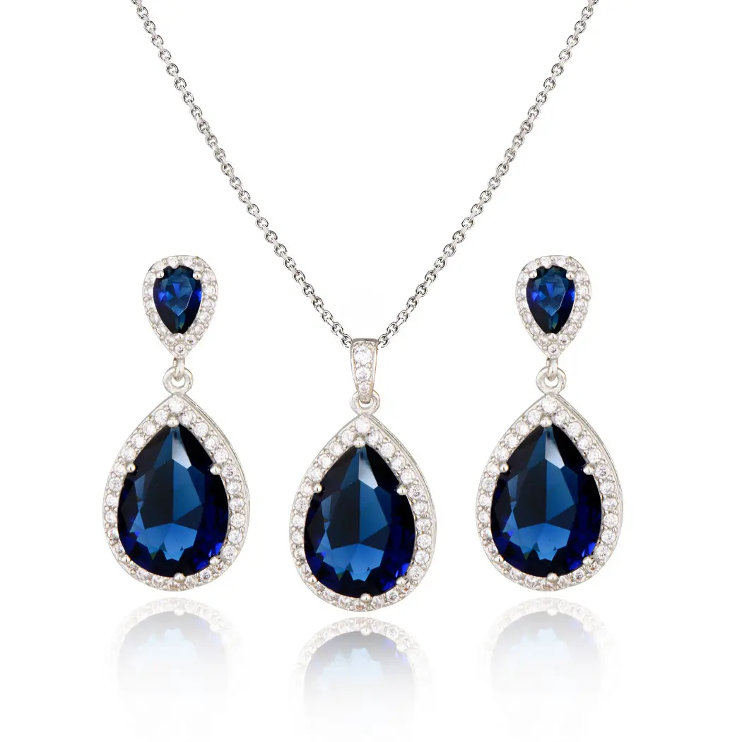 Bright Big Zircon Water Drops Necklace Eardrops