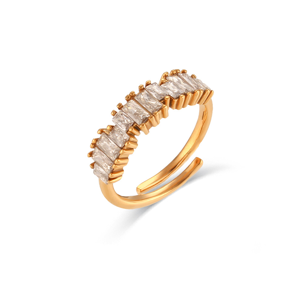 European And American Ins Fashion Simple And Light Luxury Stainless Steel Irregular Rectangular Zircon Ring