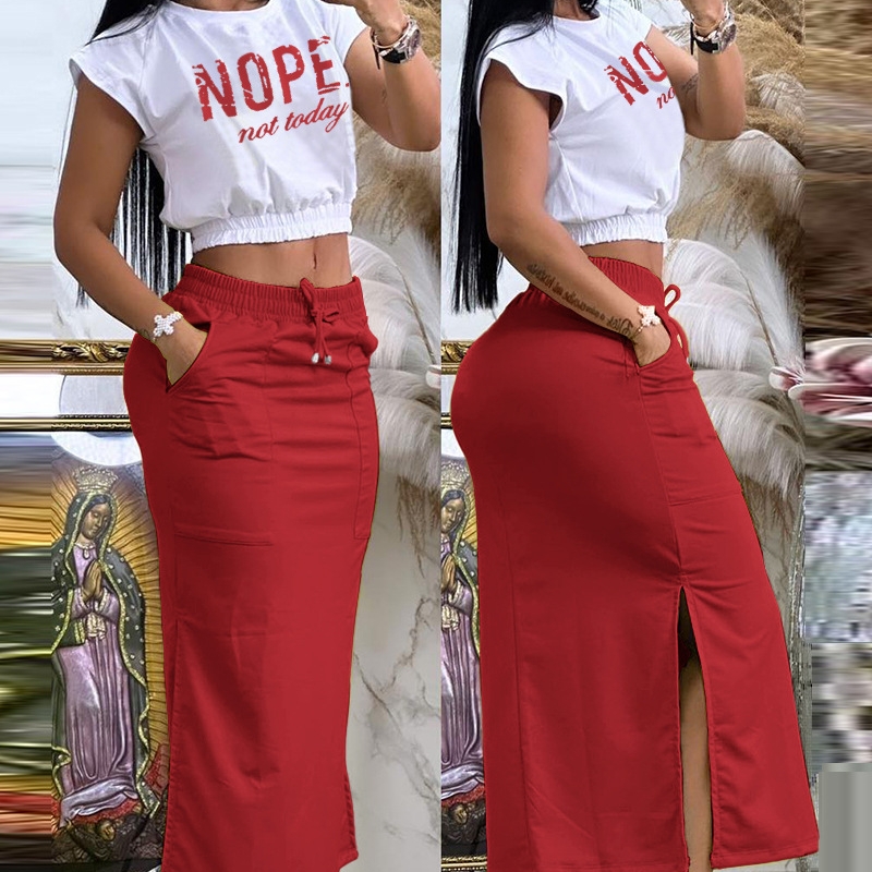 Short-sleeved T-shirt Casual Lace-up Skirt Suit