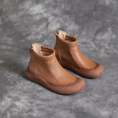 First Layer Cowhide Flat Online Leisure Women's Ankle Boots - Caramel Cotton Lining-40 - View 1