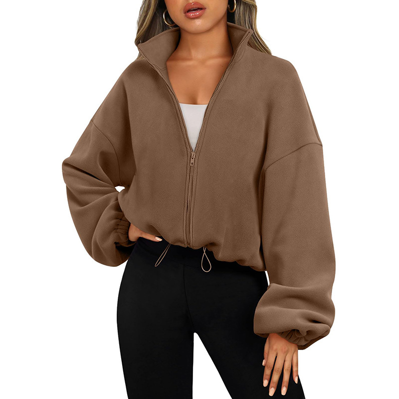 Women's Solid Color With Fur Sports Zipper Coat Caramel - Shop at LoveMi