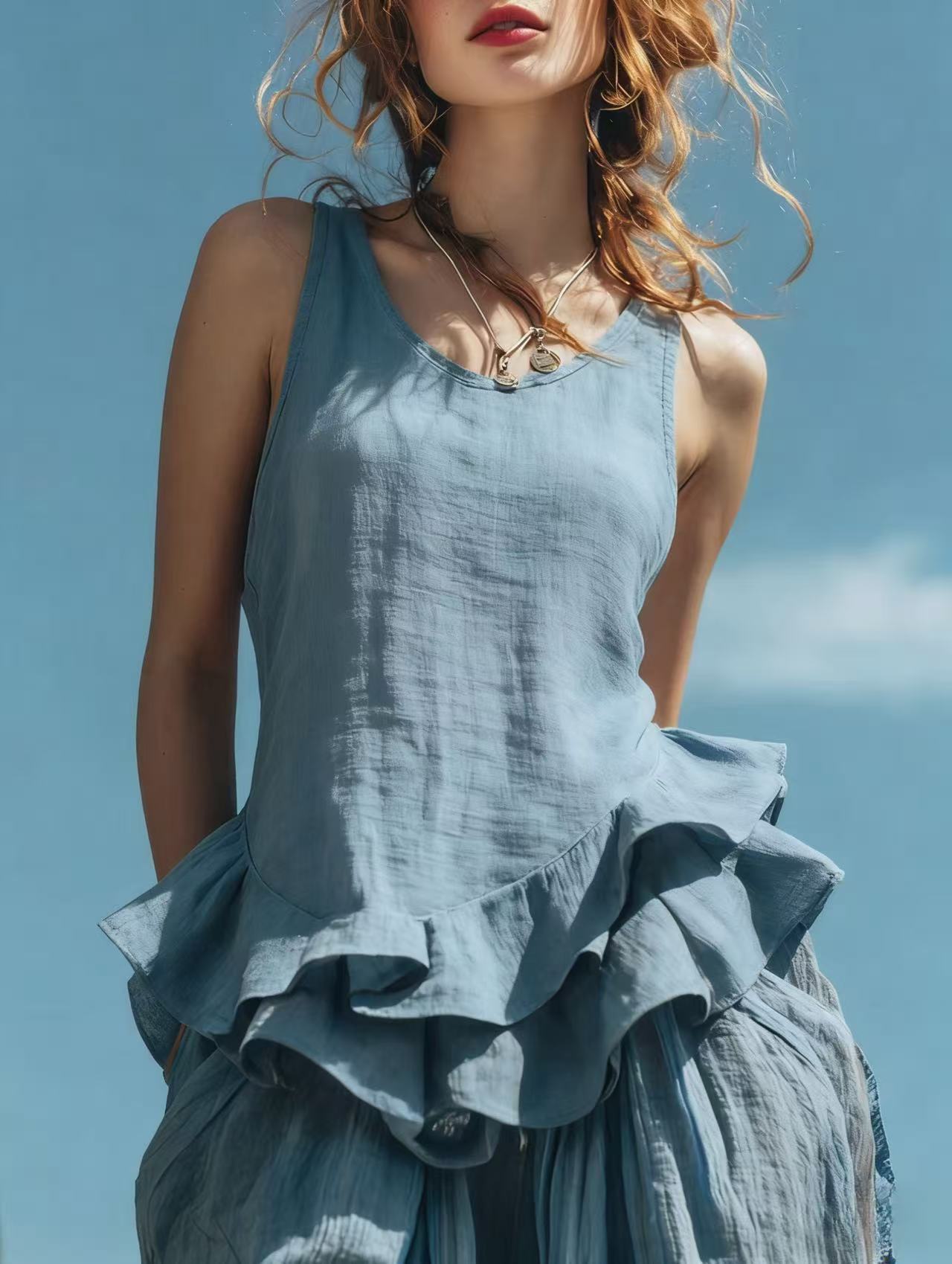 Casual Fashion Sleeveless Top With A Ruffled Hem 8