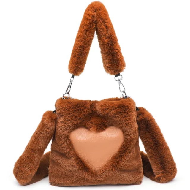 Women Fluffy Shoulder Bag Top handle Bag Female Autumn Winter Handbag Plush Tote Girls Fashion Shopping Bags Handbags For Women Brown - Shop at LoveMi