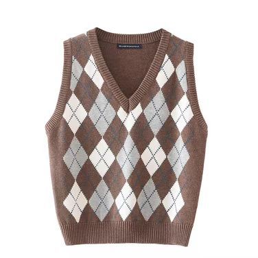 Retro Preppy Style Versatile Diamond-Check BM Knitted Vest