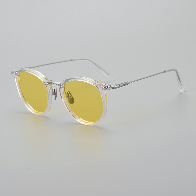 Transparent Japanese Handmade Medium Gold Pure Titanium Polarized Sunglasses