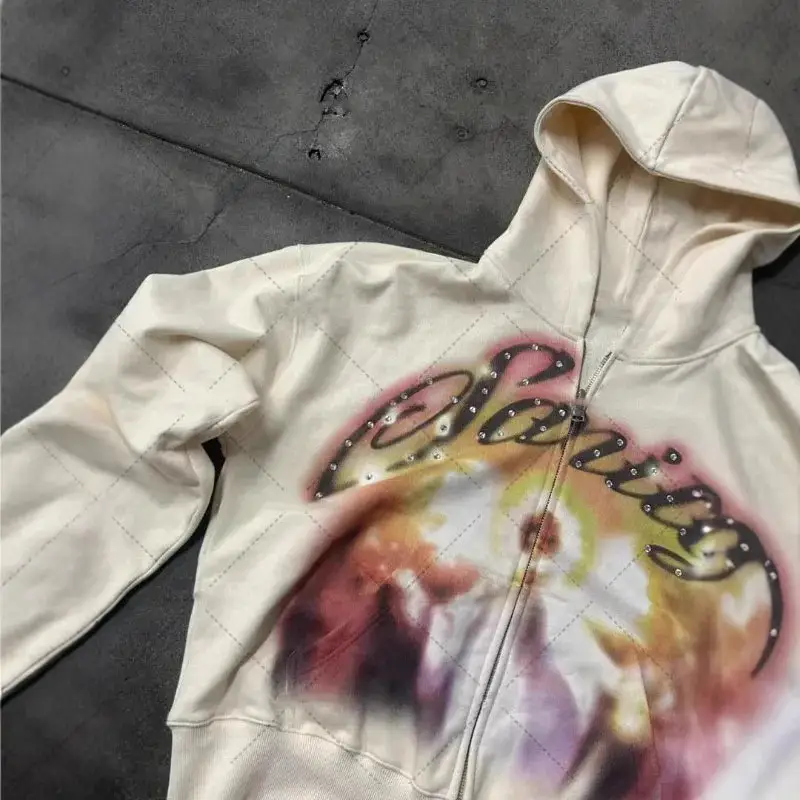 Athletic-style Zip-up Hoodie With Letter Graffiti Print