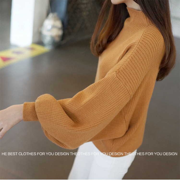 Title 2, Half Turtleneck Lantern Sleeve Sweater Loose Sl...