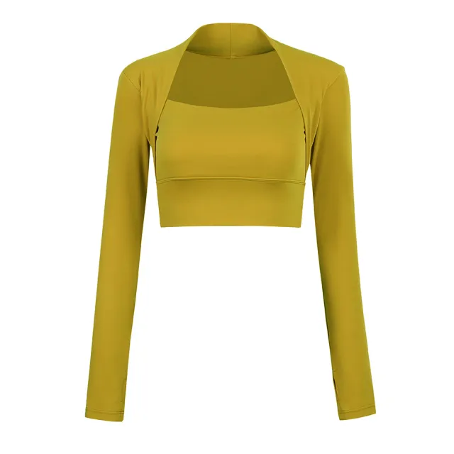 With Chest Pad Yoga Clothes Cropped Quick Dry Training Top Yellow - Shop at LoveMi