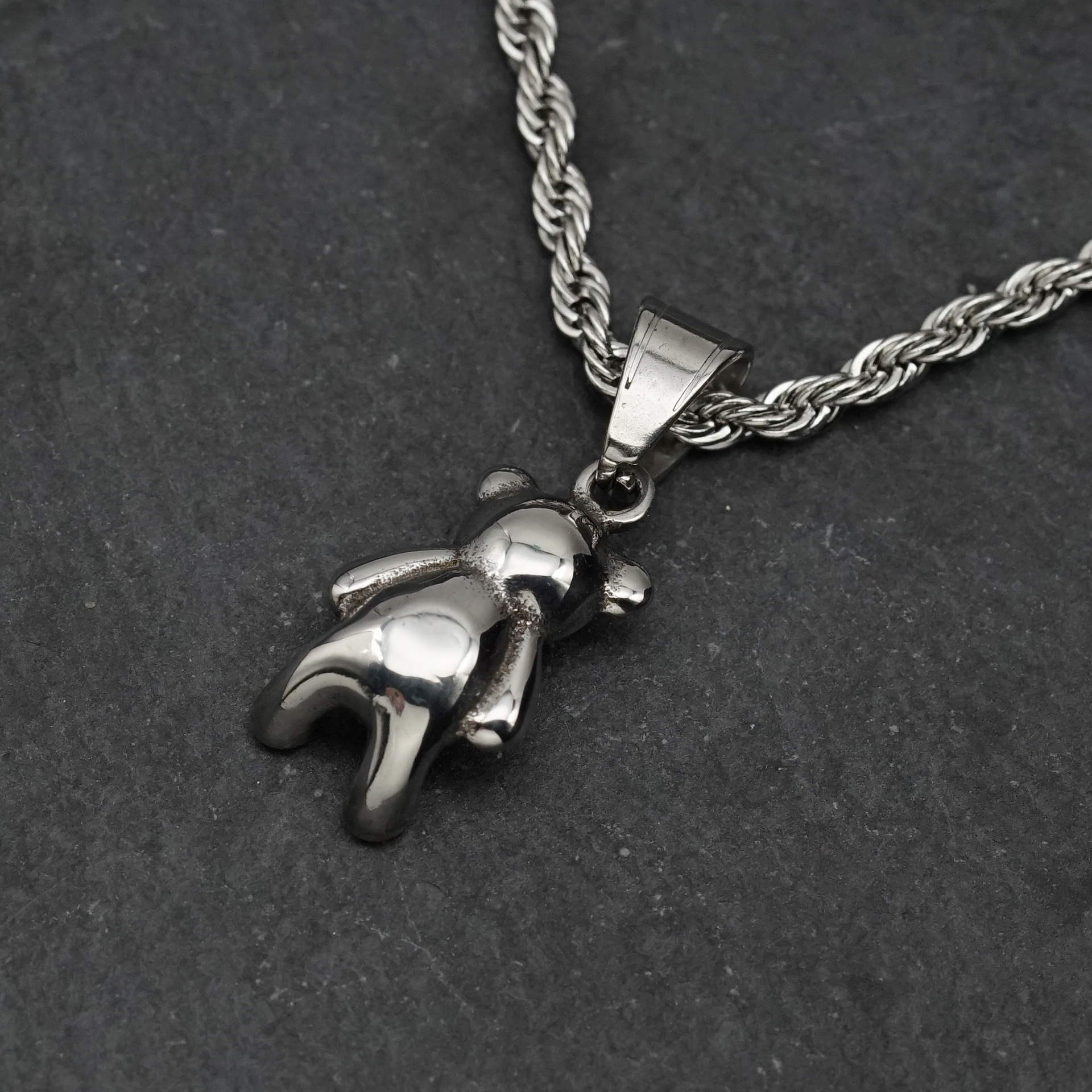 Stainless Steel Bear Pendant Necklace, picture 2 of 5