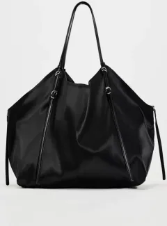 Leopard Silk Satin Shoulder Lazy Tote Bag Large Capacity - Black - View 1