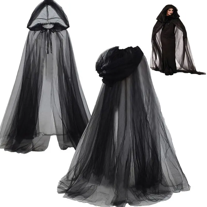 Halloween Ghost Hooded Cloak Death Witch Mesh