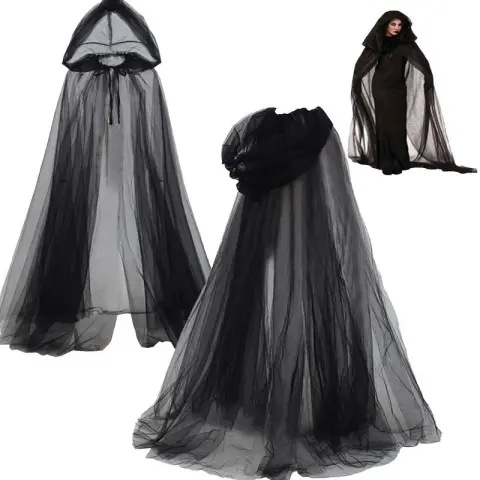 Halloween Ghost Hooded Cloak Death Witch Mesh Ball Performance