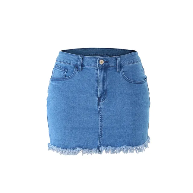 European And American Retro Tassel Denim Skirt Women Light Blue - Shop at LoveMi