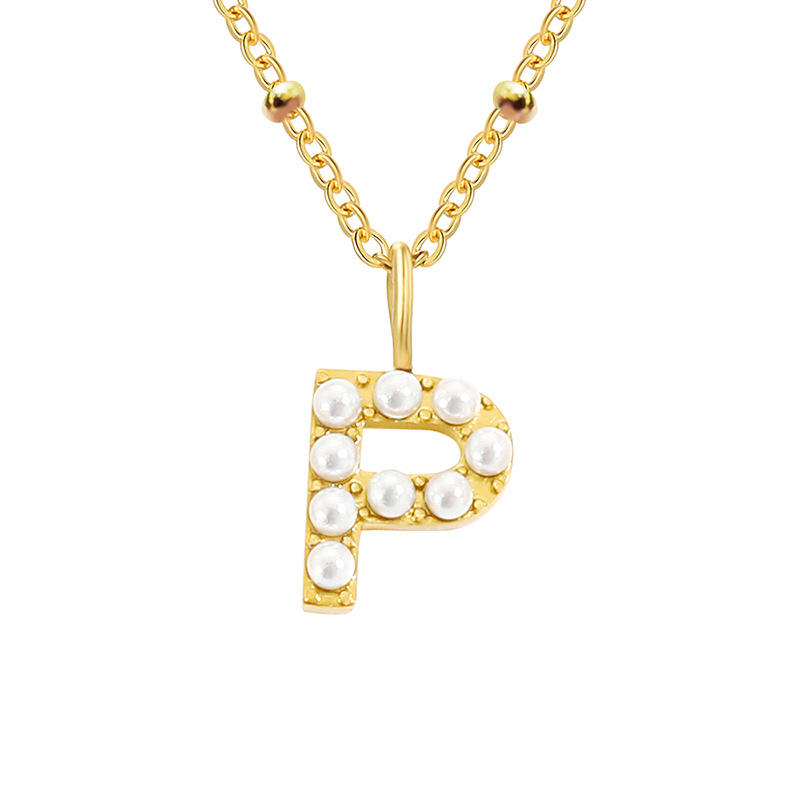 Niche Clavicle Chain 26 Pearl Letter Pendant Simple Stainless Steel Necklace