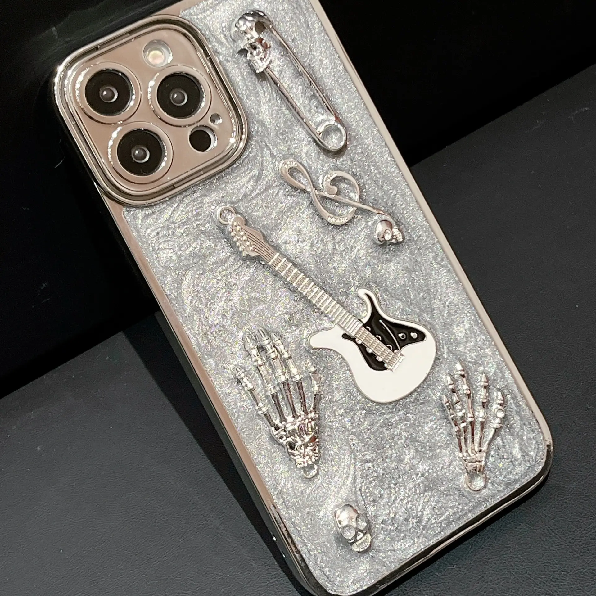 Cement Gray Metal Guitar Electroplating Protective Cover Phone Case