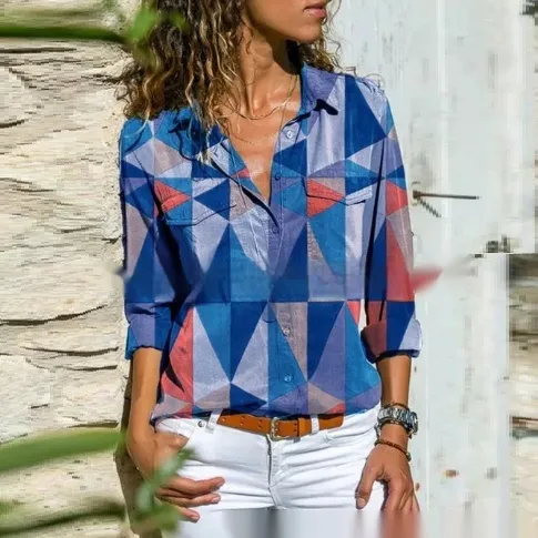 Fashion Loose fitting Long Sleeves Shirt Blue - Shop at LoveMi