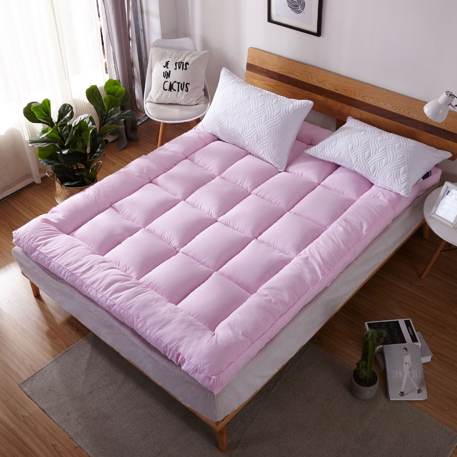 Thickened Microfiber Mattress Topper, Non-slip Bed Pad For Home Use