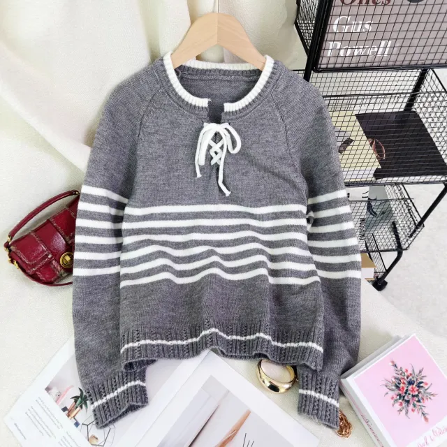 Women's Color block Striped Knit Sweater Gray - Shop at LoveMi