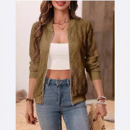 Mesh See-through Zip Long Sleeve Coat